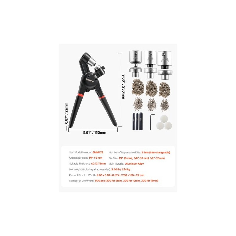 Purjerenkaiden asennussarja alumiiniseos 6 10 12 mm 900 kpl nahalle ja kankaille