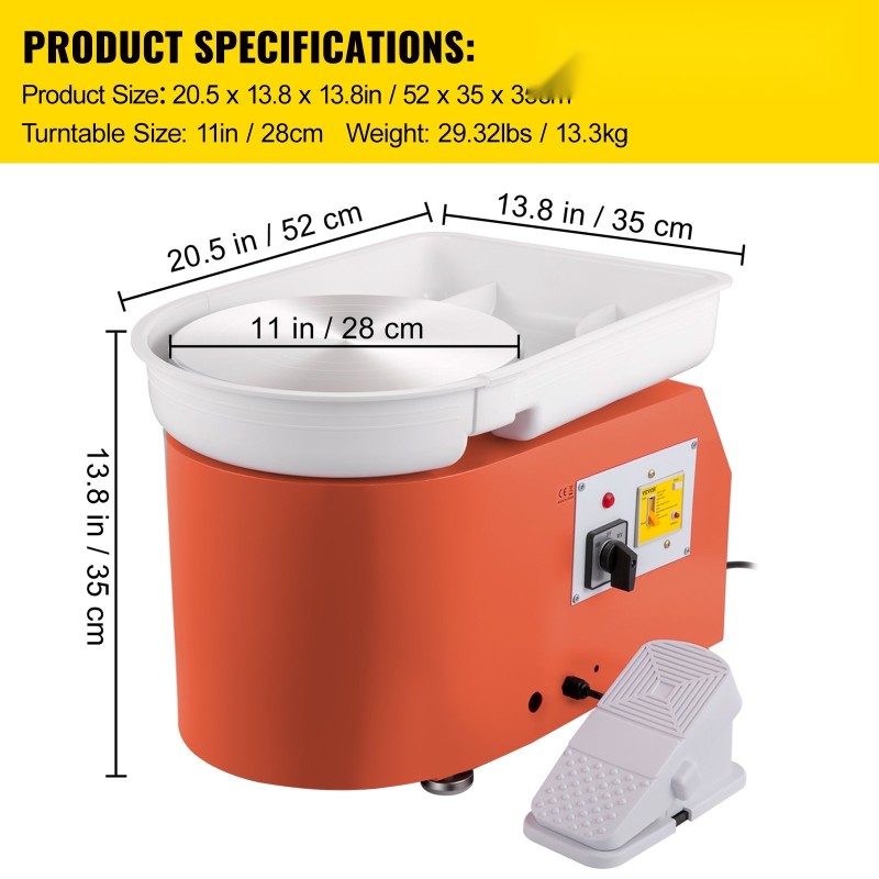 Sähköinen dreijauskone 28 cm 350 W 0–300 r/min jalkapoljin irrotettava vesiallas