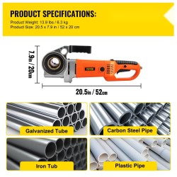 Sähkökäyttöinen putkikierretyökalu 2300W, 6 vaihdettavaa kierreleukaa 1/2"-2"