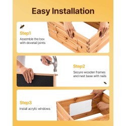 Mehiläispesä kuusipuusta 30 kehystä 2 syvää laatikkoa 1 keskikorkea laatikko akryyli-ikkunat mehiläisvahakäsitelty