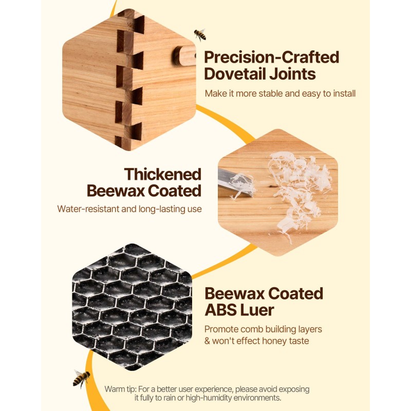 Mehiläispesä setripuu 19 mm 40 kehystä 2 syvää 2 keskikorkeaa laatikkoa akryyli-ikkunat