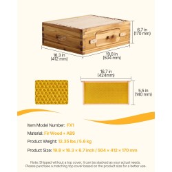 Mehiläispesän keskikokoinen Langstroth-laatikko 19 mm setripuuta 10 kehystä mehiläisvahakäsitelty akryyli-ikkunat