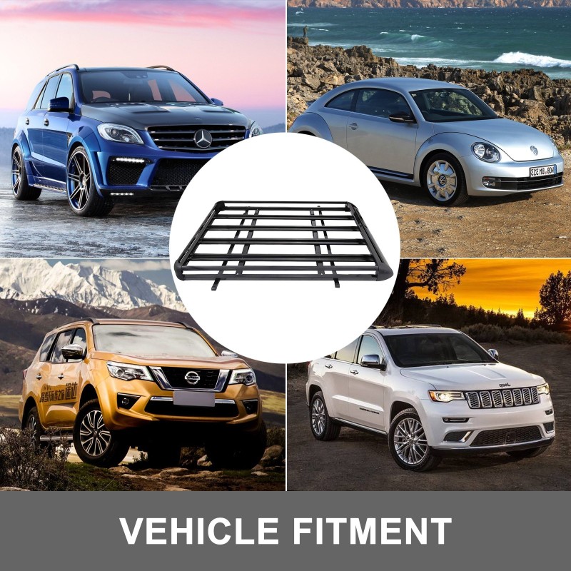 Kattokori alumiiniseoksinen 127 x 90 x 14 cm 220 paunaa musta kattokaiteisiin