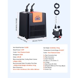 Akvaariojäähdytin 200L, titaanijäähdytin, hiljainen kompressori, 0.1 HP