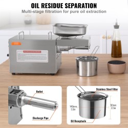 Sähköinen öljynpuristin 700W SUS304-ruostumaton teräs 140℃ 1,5kg/h maapähkinöille seesamille rapsille teesiemenille