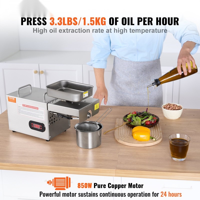 Öljynpuristuskone ruostumaton teräs 850 wattia säädettävä lämpötila 0–300 asteeseen maapähkinöille ja seesamille