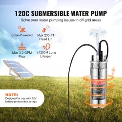 Uppopumppu aurinkokäyttöinen 12 V 120 W ruostumattomasta teräksestä kaivoihin kasteluun