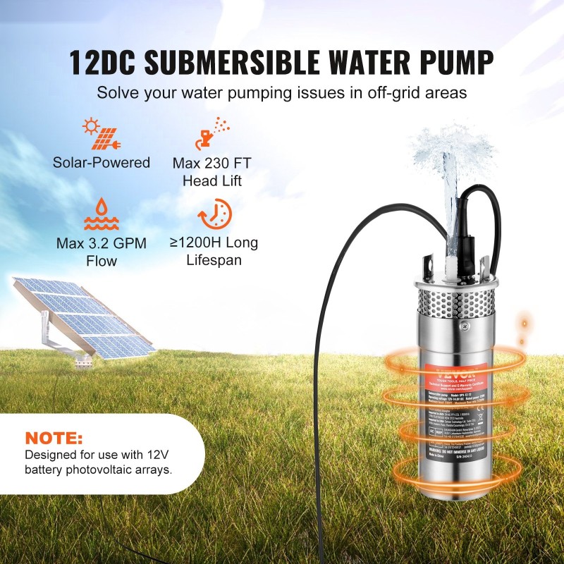 Uppopumppu aurinkokäyttöinen 12 V 120 W ruostumattomasta teräksestä kaivoihin kasteluun