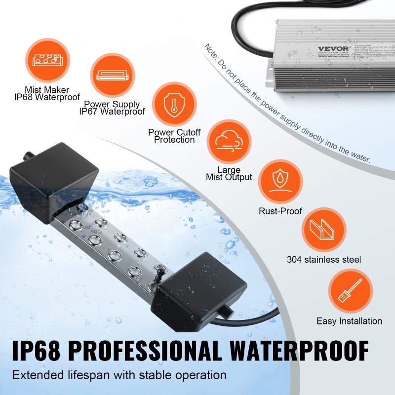 Ultraäänihöyrystin 10 suutinta 7000 ml tunnissa ruostumaton teräs ja muovi IP67 ulkokäyttöön