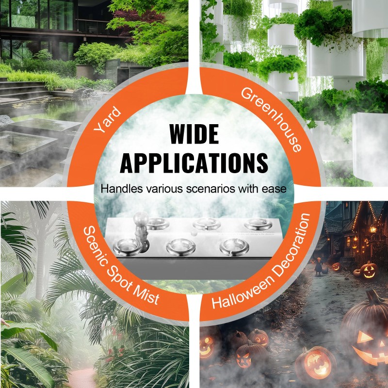 Ultraäänisumutin 6 sumupäätä 4500 ml tunnissa 165 W IP67 virtalähteellä puutarhaan