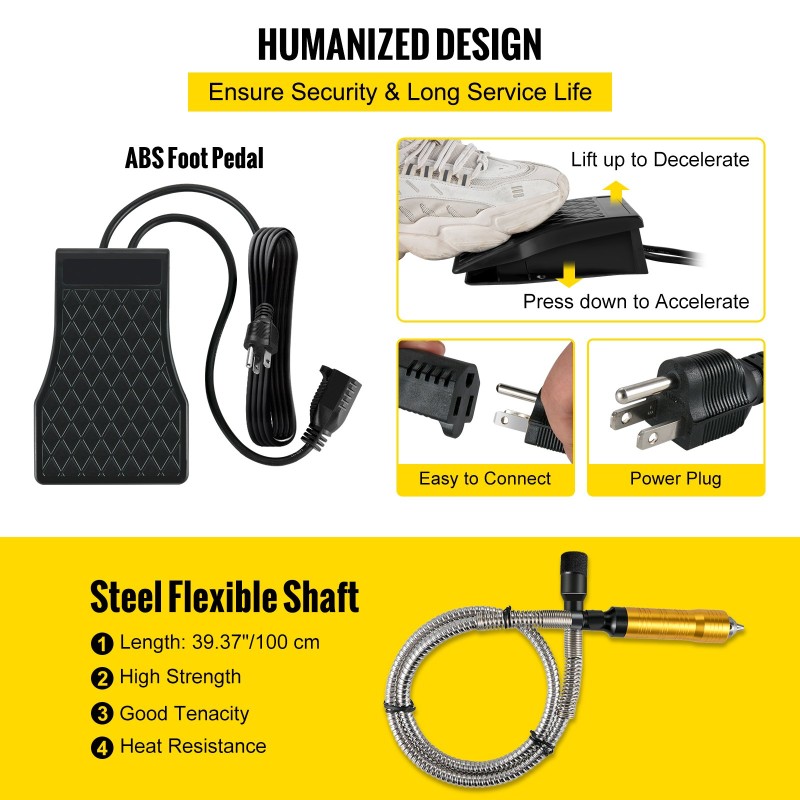 Joustava akselihiomakone 780 W 3-leukainen istukka 0,3–6,5 mm portaattomalla jalkapolkimella 131-osainen tarvikesarja