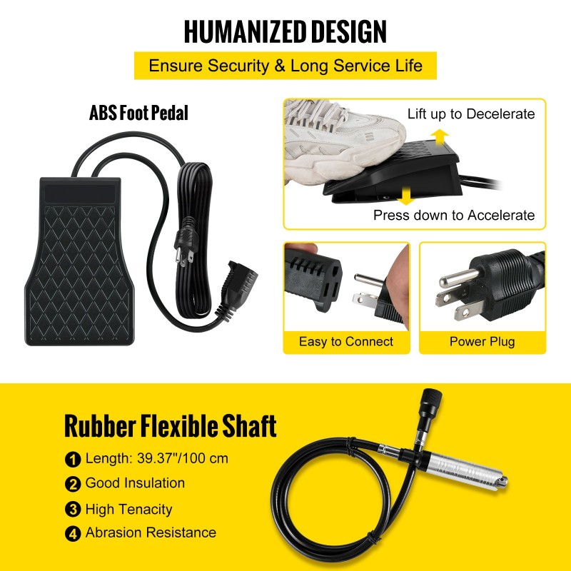 Joustava akselihiomakone 380W 500–23000 kierrosta minuutissa jalkapolkimella kolmileukainen 0,3–6,5 mm istukka