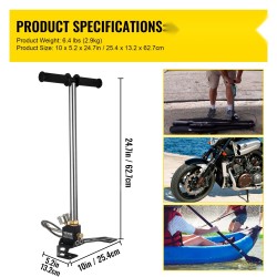 Käsipumppu 3-vaiheinen korkeapaine ruostumaton teräs 304 0–30 MPa PCP-ilma-aseille taitettava jalkatuki