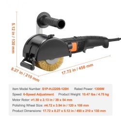 Käsikäyttöinen metallin karhennus ja kiillotuskone 1300W 6-portainen nopeudensäätö alumiinirunko teräslankapyörä