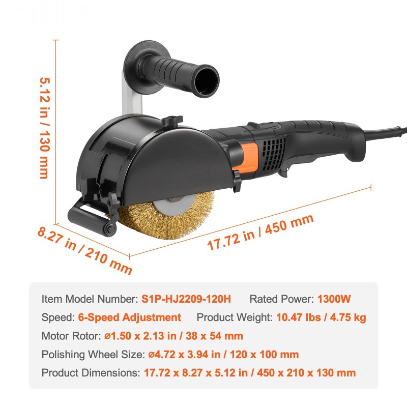 Käsikäyttöinen metallin karhennus ja kiillotuskone 1300W 6-portainen nopeudensäätö alumiinirunko teräslankapyörä