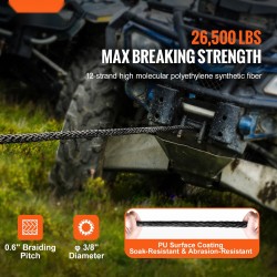 Vinssiköysi korkeamolekyylisestä polyeteenistä 9,5 mm 25,9 m taotulla teräskoukulla