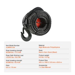 Synteettinen vinssiköysi polyeteenikuitu 9,5 mm 30,5 m mukana taottu koukku ja vetohihna