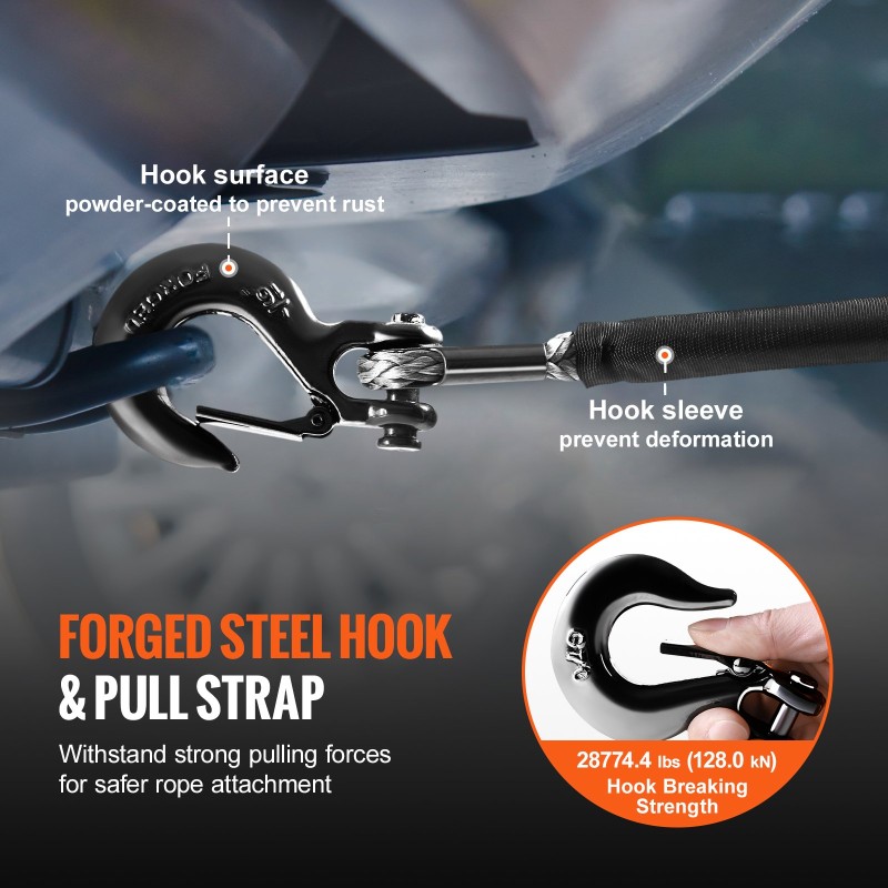 Synteettinen vinssiköysi erittäin molekyylipainoinen polyeteeni 12,7 mm 28 m taottu koukku suojahiha