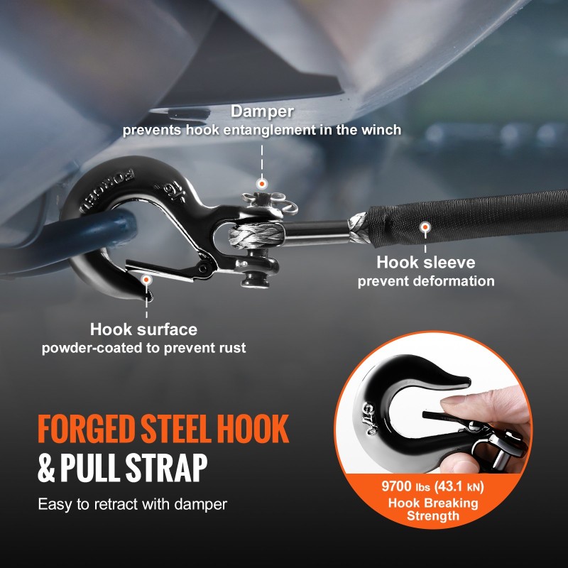 Synteettinen vinssiköysi korkeamolekyylisestä polyeteenistä 6,35 mm 15,24 m maastoajoneuvoille suojahihna koukku