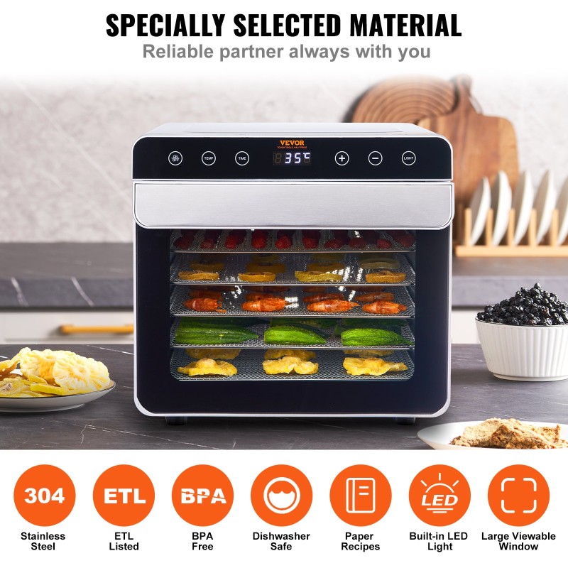 Ruokakuivuri 6 tasoa 360° ilmankierto ruostumatonta terästä 700 W