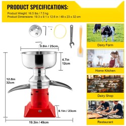 Kermaseparaattori ruostumatonta terästä valurautarunko 100 litraa tunnissa 5 litran maitokulho