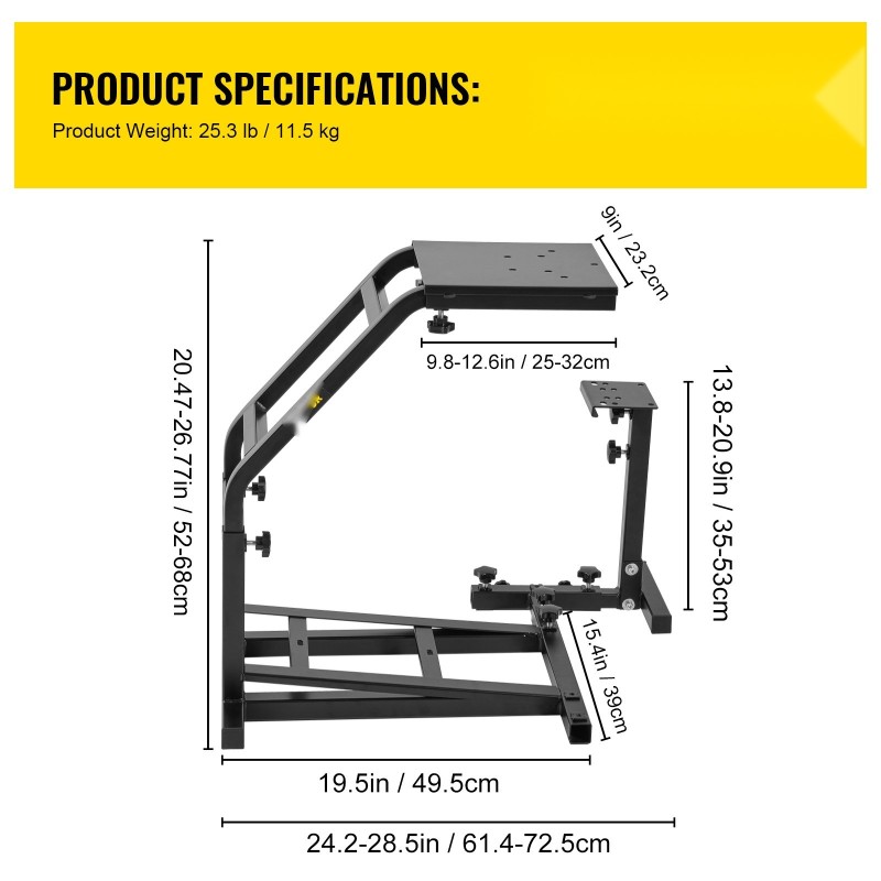 Simulaattorirattiteline hiiliteräs säädettävä 52–68 cm yhteensopiva G29 G27 G25