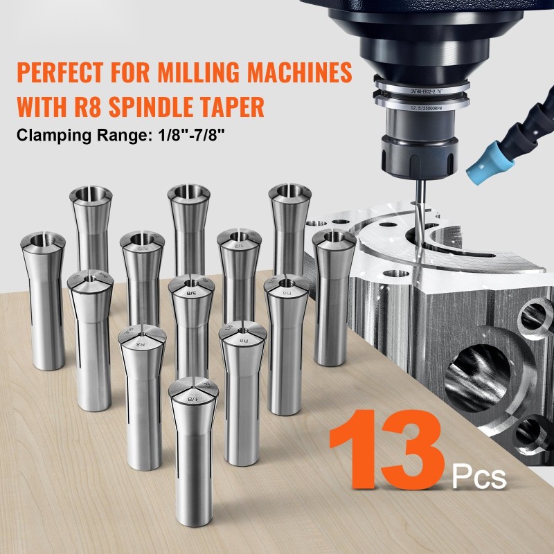 R8-istukkasarja 13 kappaletta 1/8–7/8 tuumaa karkaistu teräs tarkkuus 30 μm
