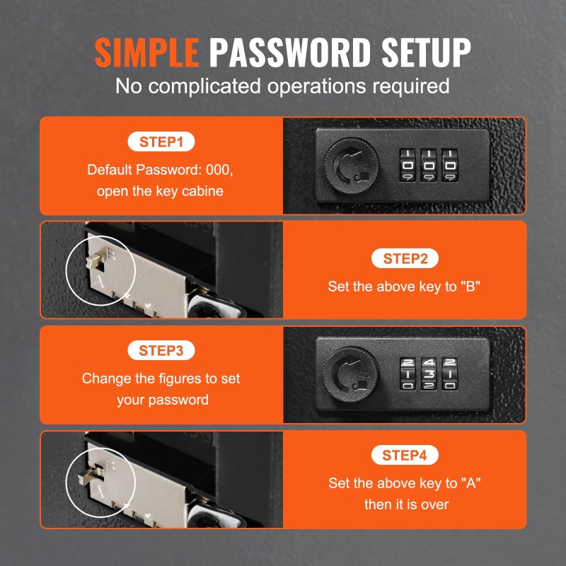 Avainkaappi 48-paikkainen kylmävalssattu teräs säädettävällä ripustustelineellä 3-numeroisella yhdistelmälukolla ja avainlukolla