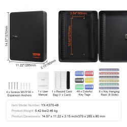 Avainkaappi 48-paikkainen kylmävalssattu teräs säädettävällä ripustustelineellä 3-numeroisella yhdistelmälukolla ja avainlukolla