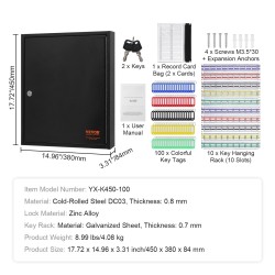 Avainkaappi 100 avaimelle kylmävalssattu teräs säädettävät ripustuskiskot värilliset avainlaput