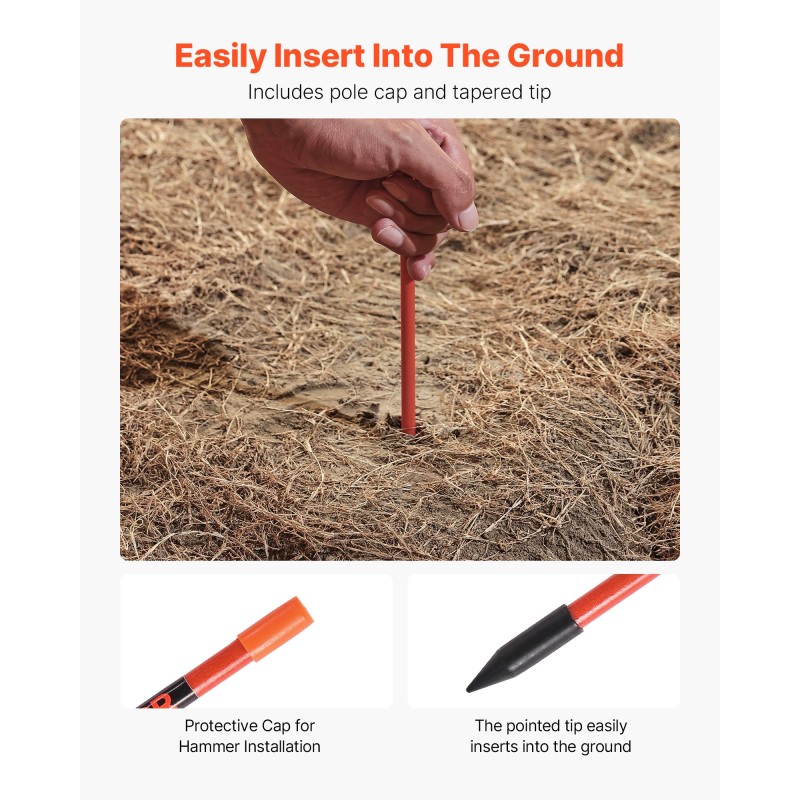 Heijastintikut lasikuituiset 183 cm 7,87 mm 100 kpl oranssit ajoteille ja pysäköintialueille