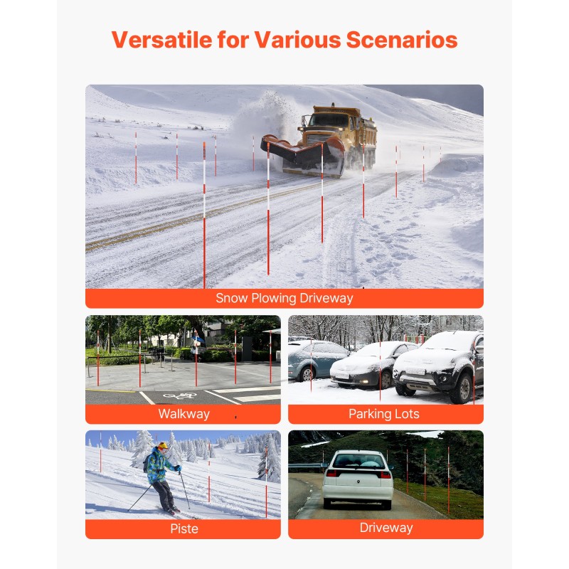 Heijastintikut lasikuituiset 183 cm 7,87 mm 100 kpl oranssit ajoteille ja pysäköintialueille