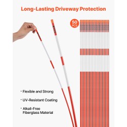 Ajotien merkkitikut 50 kpl 152 cm lasikuitu oranssi heijastinnauhoilla