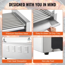 Sähköinen nakkirullagrilli 11 rullaa 30 nakkia ruostumaton teräs 2,2 kilowattia