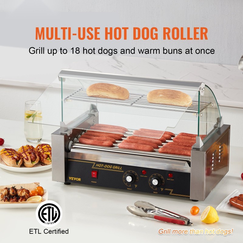 Sähköinen hot dog -grilli 18 kpl 7 rullaa ruostumaton teräsrunko