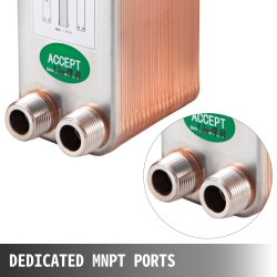 Levylämmönvaihdin juotettu 316L-ruostumattomasta teräksestä 40-levyinen 3/4 tuuman MNPT-liitännöillä