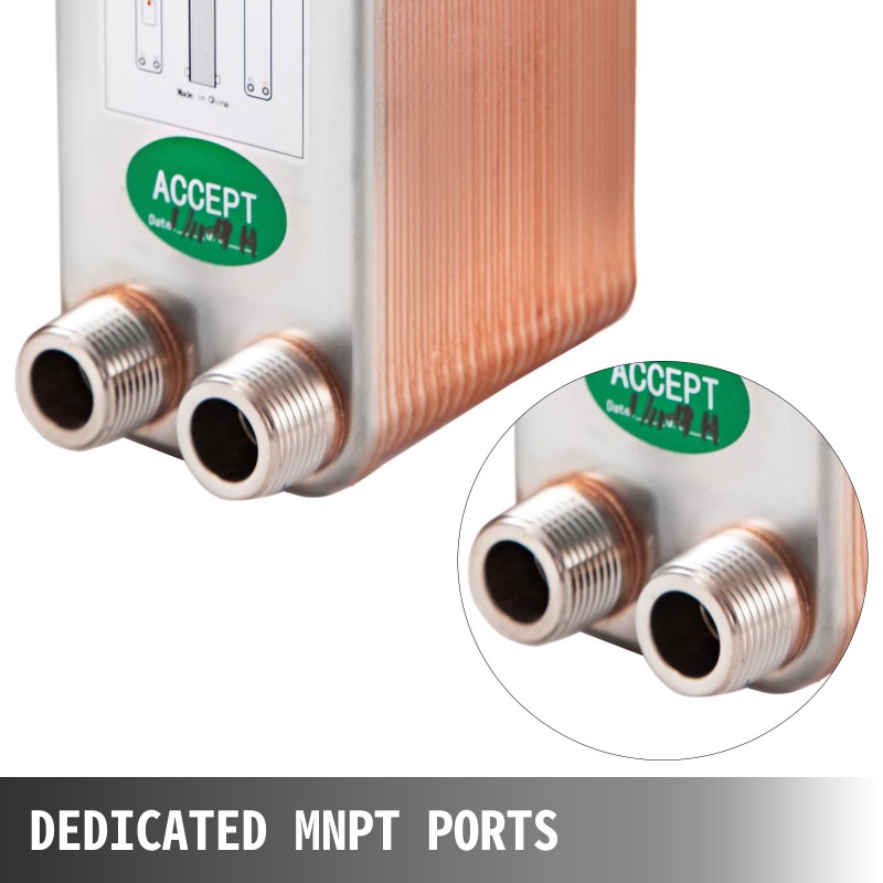 Levylämmönvaihdin juotettu 316L-ruostumattomasta teräksestä 40-levyinen 3/4 tuuman MNPT-liitännöillä