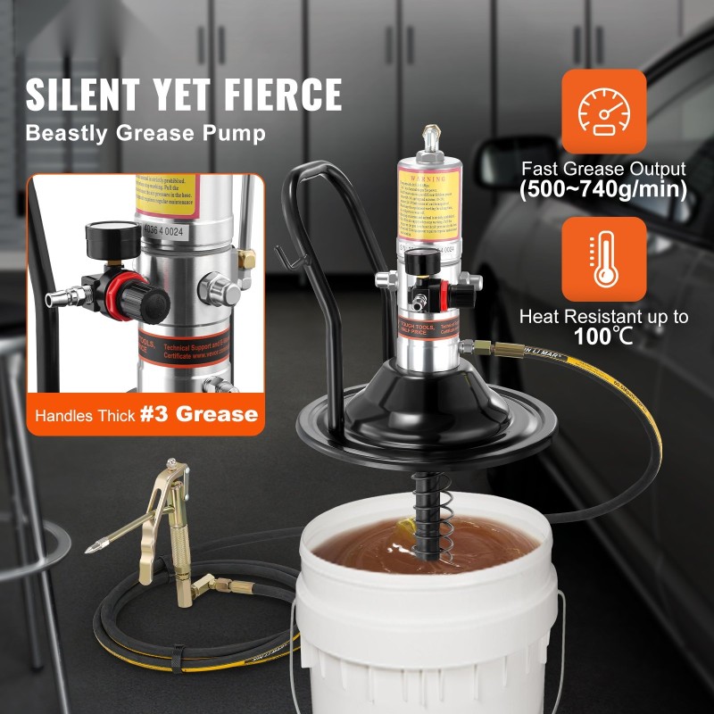 Paineilmakäyttöinen rasvapumppu painevalettua alumiinia 50:1 4 m korkeapaineletku 360 asteen suutinkärki