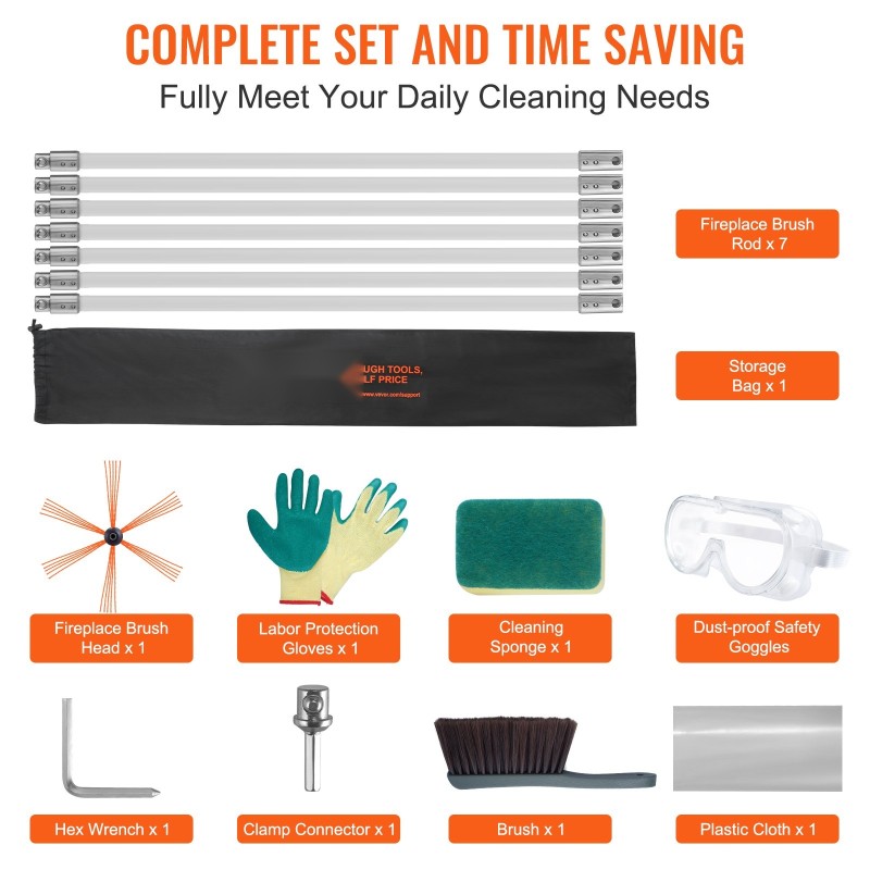 Savupiipun puhdistussarja 7 m nylonvarsilla ergonominen 360 asteen harja