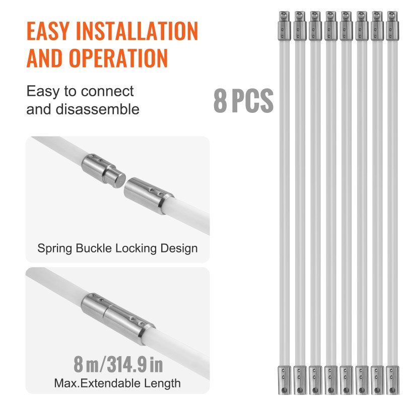Piipunpuhdistussarja nailonharjalla 8 m kokonaispituus 1 m varret 360 asteen puhdistus