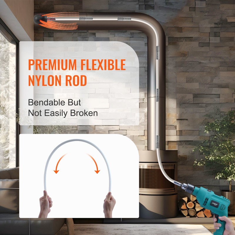 Savupiipun puhdistussarja 9 m nylonvarret 360 asteen harja kotikäyttöön