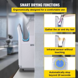 Suihkumallinen käsienkuivain ABS-runko 2000 wattia HEPA-suodatus seinäkiinnitys