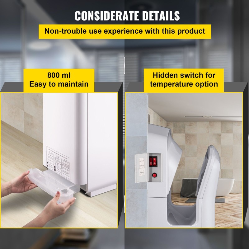 Suihkumallinen käsienkuivain ABS-runko 2000 wattia HEPA-suodatus seinäkiinnitys