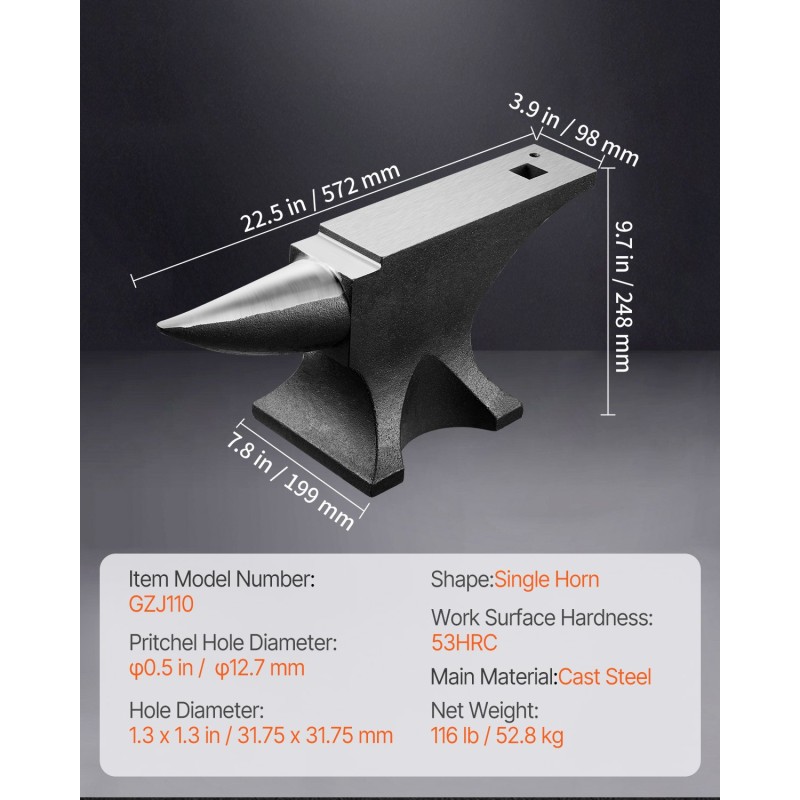 Valuteräsalasin 50 kg yksisarvinen pyöristetty sarvi metallin taivuttamiseen