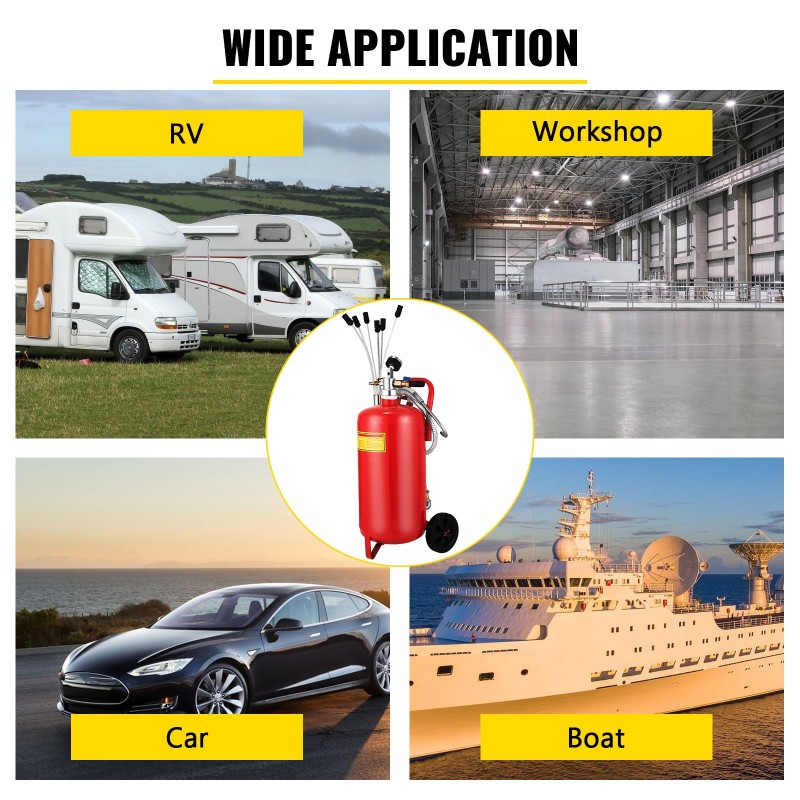 Paineilmakäyttöinen teräsrunkoinen öljynpoistaja 22,7 l säiliöllä 6 imuletkua