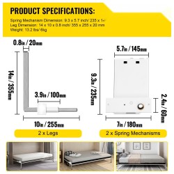 Vaakasuuntainen seinäsängyn jousimekanismi sarja rauta ja ruostumaton teräs valkoinen 0,9–1,2 m