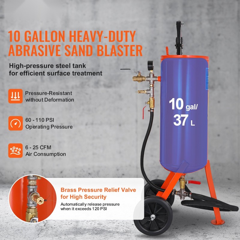 Hiekkapuhallin 37,9 l terässäiliö 60–110 psi 2 keraamista suutinta 2,3 m kumiletku