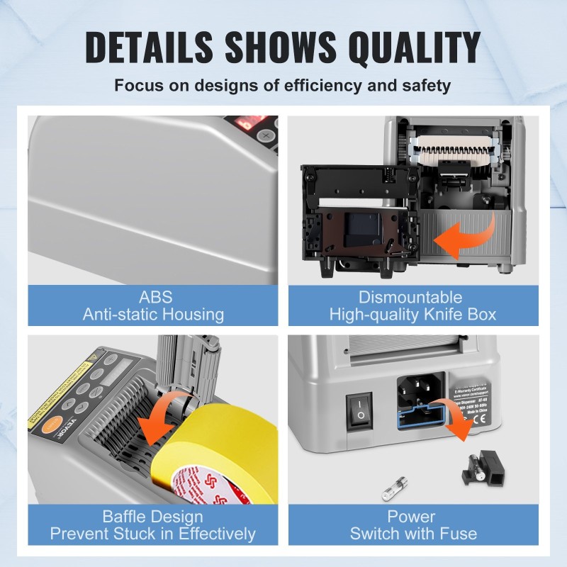 Automaattinen teippileikkuri antistaattinen ABS 6–60 mm leveys käsikäyttöinen ja automaattinen 6 muistipaikkaa