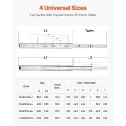 Sivukiinnitteiset hiiliteräksiset laatikkokiskot 600 mm 10 paria täyspitkä ulosveto 45 kg kantavuus