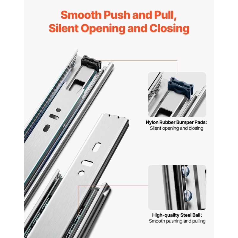 Sivukiinnitteiset hiiliteräksiset laatikkokiskot 600 mm 10 paria täyspitkä ulosveto 45 kg kantavuus